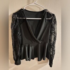 Lace sleeve low cut top